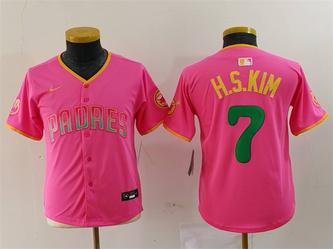 Youth San Diego Padres #7 Ha-Seong Kim Pink Stitched Baseball Jersey